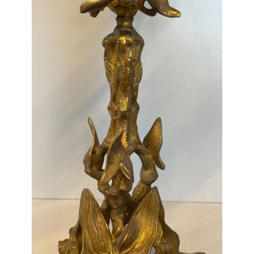 ANTICA COPPIA CANDELIERE CANDELABRO LIBERTY PORTACANDELE OTTONE DORATO EPOCA 900