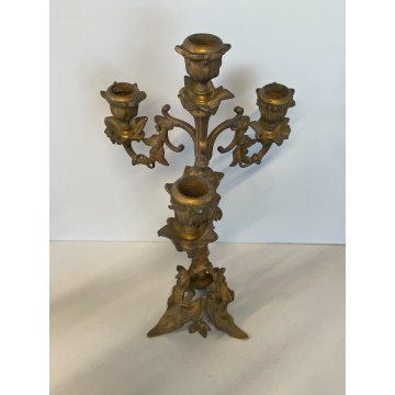 ANTICA COPPIA CANDELIERE CANDELABRO LIBERTY PORTACANDELE OTTONE DORATO EPOCA 900