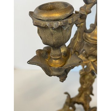 ANTICA COPPIA CANDELIERE CANDELABRO LIBERTY PORTACANDELE OTTONE DORATO EPOCA 900