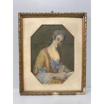 COPPIA QUADRO RITRATTO PERSONAGGI TEMPERA SU TELA 2PZ EPOCA 900 CORNICE LEGNO