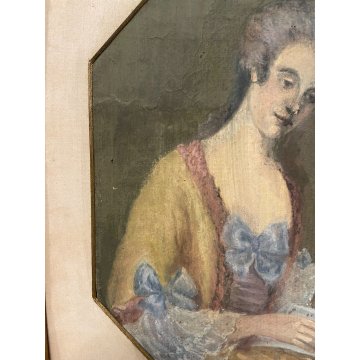 COPPIA QUADRO RITRATTO PERSONAGGI TEMPERA SU TELA 2PZ EPOCA 900 CORNICE LEGNO