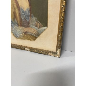 COPPIA QUADRO RITRATTO PERSONAGGI TEMPERA SU TELA 2PZ EPOCA 900 CORNICE LEGNO