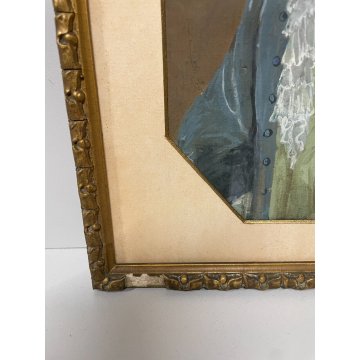 COPPIA QUADRO RITRATTO PERSONAGGI TEMPERA SU TELA 2PZ EPOCA 900 CORNICE LEGNO