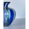 VASO A CANNE VETRO MURANO SOFFIATO BLU VERDE DESIGN VENINI INSPIRED ø 14x12,5 cm
