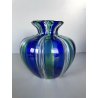 VASO A CANNE VETRO MURANO SOFFIATO BLU VERDE DESIGN VENINI INSPIRED ø 14x12,5 cm
