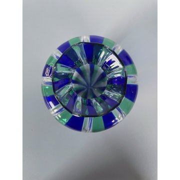 VASO A CANNE VETRO MURANO SOFFIATO BLU VERDE DESIGN VENINI INSPIRED ø 14x12,5 cm