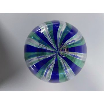 VASO A CANNE VETRO MURANO SOFFIATO BLU VERDE DESIGN VENINI INSPIRED ø 14x12,5 cm