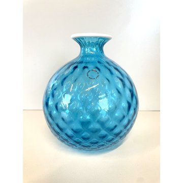 VASO BALLOTON MONOFIORE VETRO MURANO SOFFIATO AZZURRO DESIGN VENINI ø 15 cm '900