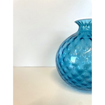 VASO BALLOTON MONOFIORE VETRO MURANO SOFFIATO AZZURRO DESIGN VENINI ø 15 cm '900