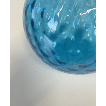 VASO BALLOTON MONOFIORE VETRO MURANO SOFFIATO AZZURRO DESIGN VENINI ø 15 cm '900