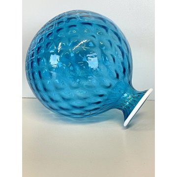 VASO BALLOTON MONOFIORE VETRO MURANO SOFFIATO AZZURRO DESIGN VENINI ø 15 cm '900