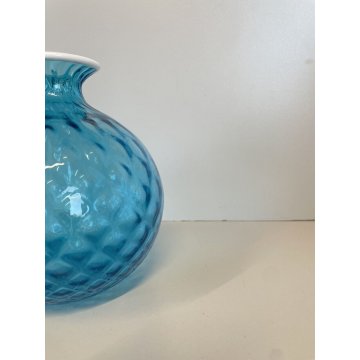 VASO BALLOTON MONOFIORE VETRO MURANO SOFFIATO AZZURRO DESIGN VENINI ø 15 cm '900