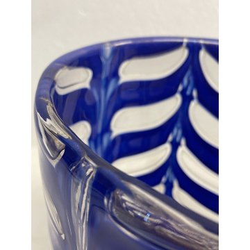 VASO VETRO MURANO Graffito DESIGN Barovier&Toso BLU TRASPARENTE AVVENTURINA ORO