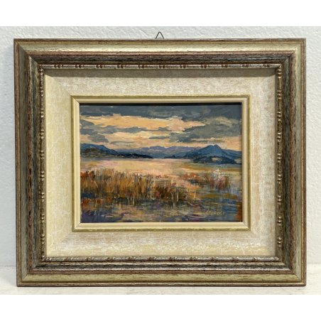 QUADRO DIPINTO OLIO C. Farioli  "Luci sul lago" a STRESA PAESAGGIO LAGO MAGGIORE
