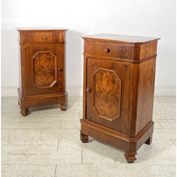 ANTICA COPPIA COMODINO STILE NEOCLASSICO LEGNO REDICA NOCE 1800 CASSETTO ANTA