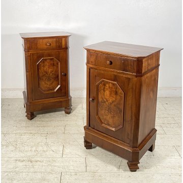 ANTICA COPPIA COMODINO STILE NEOCLASSICO LEGNO REDICA NOCE 1800 CASSETTO ANTA