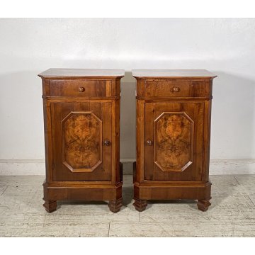 ANTICA COPPIA COMODINO STILE NEOCLASSICO LEGNO REDICA NOCE 1800 CASSETTO ANTA