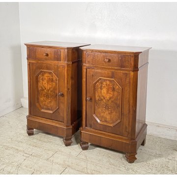 ANTICA COPPIA COMODINO STILE NEOCLASSICO LEGNO REDICA NOCE 1800 CASSETTO ANTA