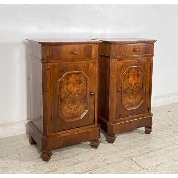 ANTICA COPPIA COMODINO STILE NEOCLASSICO LEGNO REDICA NOCE 1800 CASSETTO ANTA