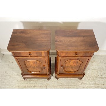 ANTICA COPPIA COMODINO STILE NEOCLASSICO LEGNO REDICA NOCE 1800 CASSETTO ANTA