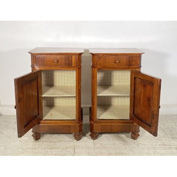 ANTICA COPPIA COMODINO STILE NEOCLASSICO LEGNO REDICA NOCE 1800 CASSETTO ANTA