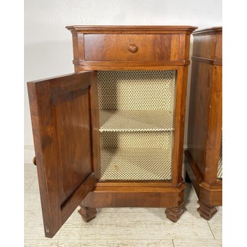 ANTICA COPPIA COMODINO STILE NEOCLASSICO LEGNO REDICA NOCE 1800 CASSETTO ANTA