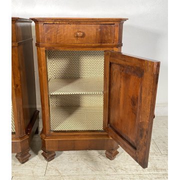 ANTICA COPPIA COMODINO STILE NEOCLASSICO LEGNO REDICA NOCE 1800 CASSETTO ANTA