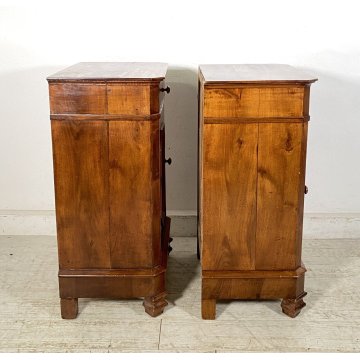 ANTICA COPPIA COMODINO STILE NEOCLASSICO LEGNO REDICA NOCE 1800 CASSETTO ANTA