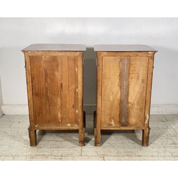 ANTICA COPPIA COMODINO STILE NEOCLASSICO LEGNO REDICA NOCE 1800 CASSETTO ANTA