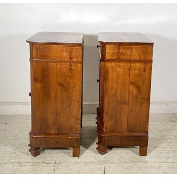 ANTICA COPPIA COMODINO STILE NEOCLASSICO LEGNO REDICA NOCE 1800 CASSETTO ANTA