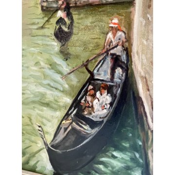 ANTICO QUADRO DIPINTO OLIO FIRMATO Zapedro SCORCIO VENEZIA FIGURE GONDOLE CANALE