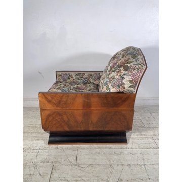 POLTRONA ART DECO LEGNO NOCE RADICA EPOCA 1930 SALOTTO SEDIA STOFFA FLOREALE