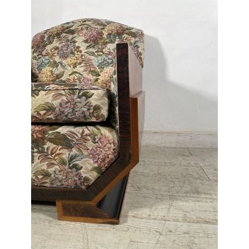 POLTRONA ART DECO LEGNO NOCE RADICA EPOCA 1930 SALOTTO SEDIA STOFFA FLOREALE