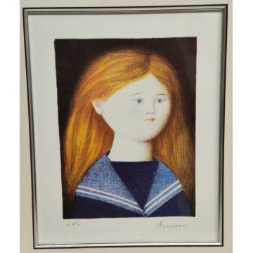 QUADRO LITOGRAFIA Antonio Bueno EPOCA '900 Marinaretta RITRATTO BAMBINA stampa