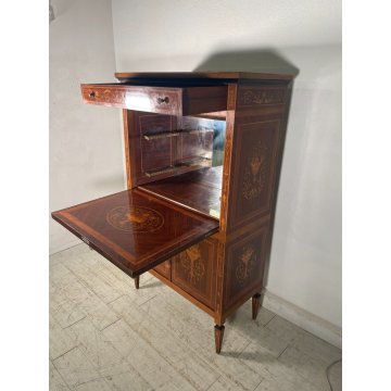 ANTICO MOBILE BAR SECRETAIRE LUIGI XVI LEGNO INTARSIATO RADICA LUCE LIQUORI