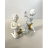 COPPIA PUTTI SCULTURE PORCELLANA CAPODIMONTE ORO CHERUBINI AMORINI ANGIOLETTI