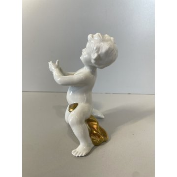 COPPIA PUTTI SCULTURE PORCELLANA CAPODIMONTE ORO CHERUBINI AMORINI ANGIOLETTI