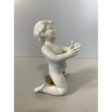 COPPIA PUTTI SCULTURE PORCELLANA CAPODIMONTE ORO CHERUBINI AMORINI ANGIOLETTI