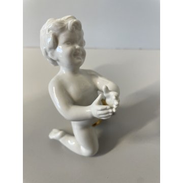 COPPIA PUTTI SCULTURE PORCELLANA CAPODIMONTE ORO CHERUBINI AMORINI ANGIOLETTI