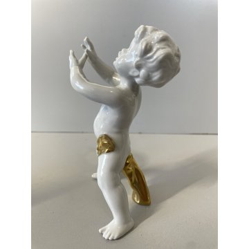 COPPIA PUTTI SCULTURE PORCELLANA CAPODIMONTE ORO CHERUBINI AMORINI ANGIOLETTI