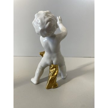 COPPIA PUTTI SCULTURE PORCELLANA CAPODIMONTE ORO CHERUBINI AMORINI ANGIOLETTI