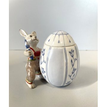 SCULTURA DECORAZIONE VINTAGE Villeroy&Boch "Bunny Tales" CONIGLIETTO UOVO '70