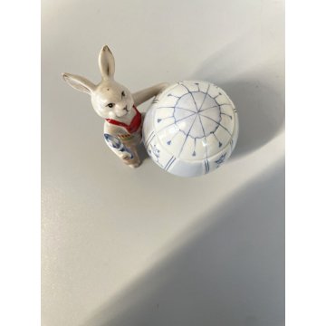 SCULTURA DECORAZIONE VINTAGE Villeroy&Boch "Bunny Tales" CONIGLIETTO UOVO '70