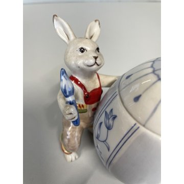 SCULTURA DECORAZIONE VINTAGE Villeroy&Boch "Bunny Tales" CONIGLIETTO UOVO '70