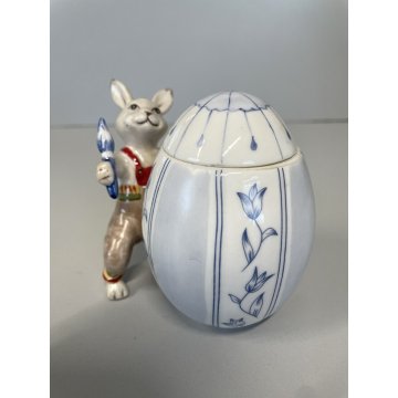 SCULTURA DECORAZIONE VINTAGE Villeroy&Boch "Bunny Tales" CONIGLIETTO UOVO '70