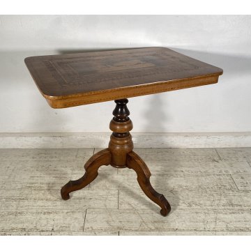 ANTICO TAVOLINO INTARSIATO TORO CORRIDA LEGNO NOCE 1800 SMALL TABLE SPAGNOLO OLD