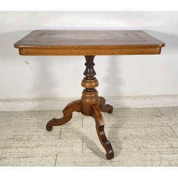 ANTICO TAVOLINO INTARSIATO TORO CORRIDA LEGNO NOCE 1800 SMALL TABLE SPAGNOLO OLD