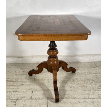 ANTICO TAVOLINO INTARSIATO TORO CORRIDA LEGNO NOCE 1800 SMALL TABLE SPAGNOLO OLD