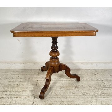 ANTICO TAVOLINO INTARSIATO TORO CORRIDA LEGNO NOCE 1800 SMALL TABLE SPAGNOLO OLD