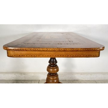 ANTICO TAVOLINO INTARSIATO TORO CORRIDA LEGNO NOCE 1800 SMALL TABLE SPAGNOLO OLD